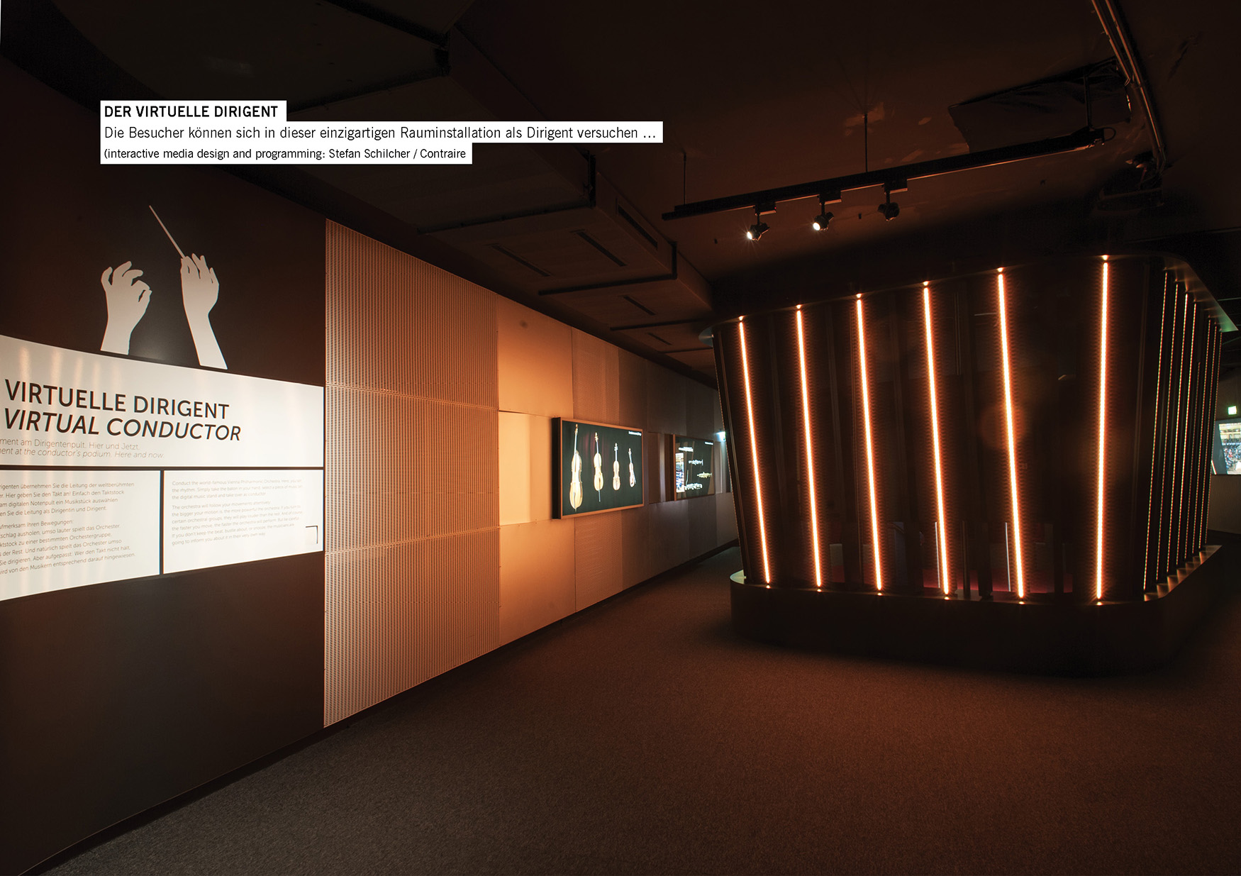 DER VIRTUELLE DIRIGENT: Die Besucher können sich in dieser einzigartigen Rauminstallation als Dirigent versuchen … (interactive media design and programming: Contraire)